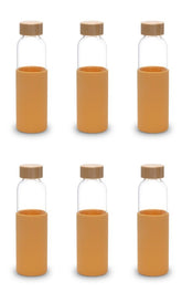 Urbane Home Water Bottle | Glass Bottle | Sleeve Protection Bottle | Bamboo Lid Water Bottle | Travel Round Bottle | XB5501-YEL | 550 ML | Set of 6 | Yellow